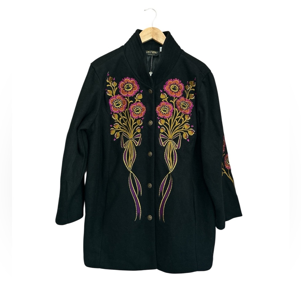 NWT Bob Mackie Wearable Art Embroidery Fleece Button Front Lined Jacket Size 1X